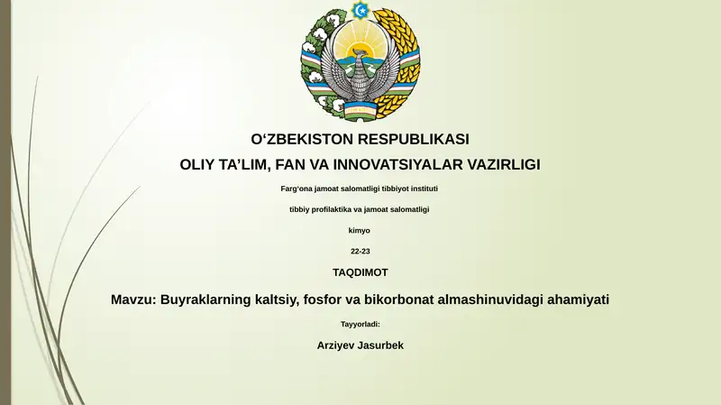 Buyraklarning kaltsiy, fosfor va bikorbonat almashinuvidagi ahamiyati