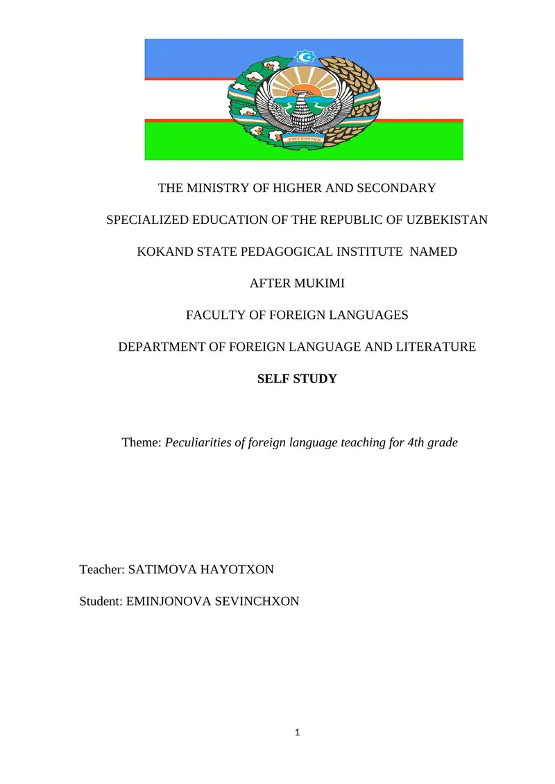 Peculiarities of Foreign Language Teaching for 4th Grade