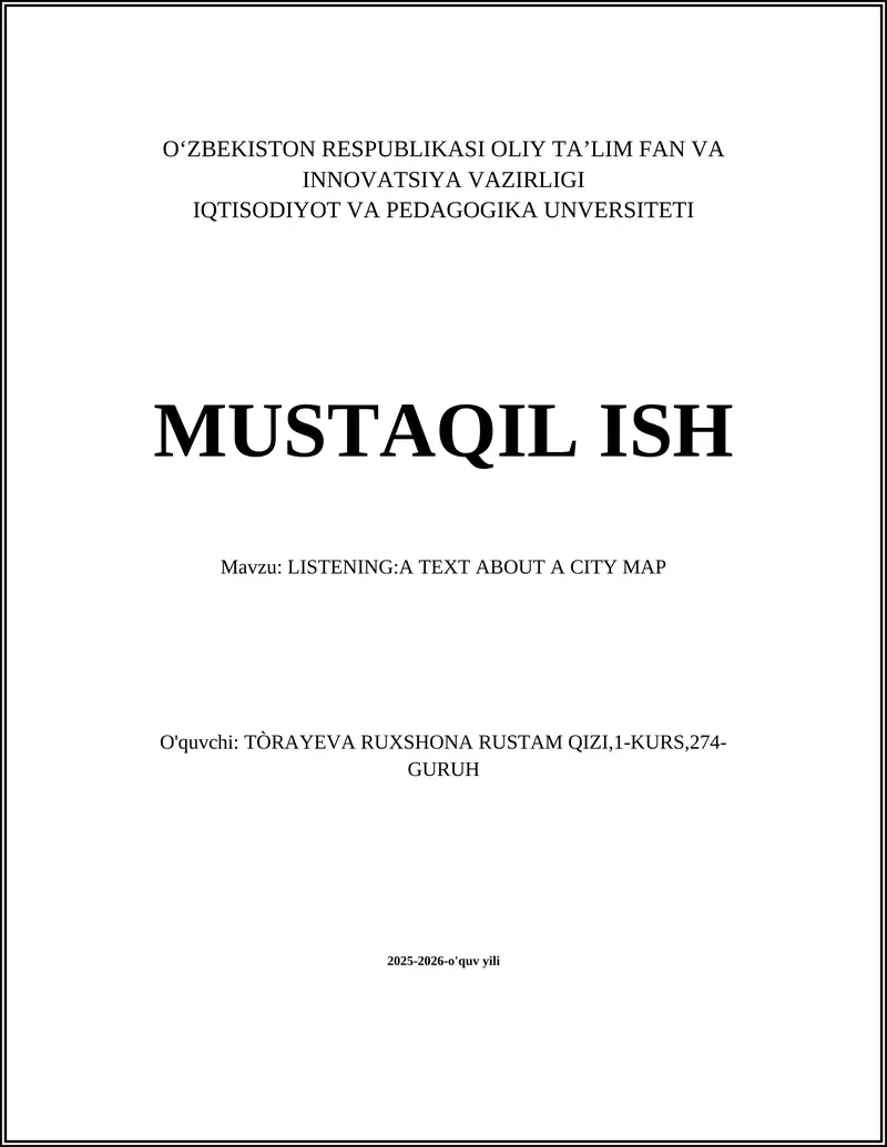 LISTENING:A TEXT ABOUT A CITY MAP