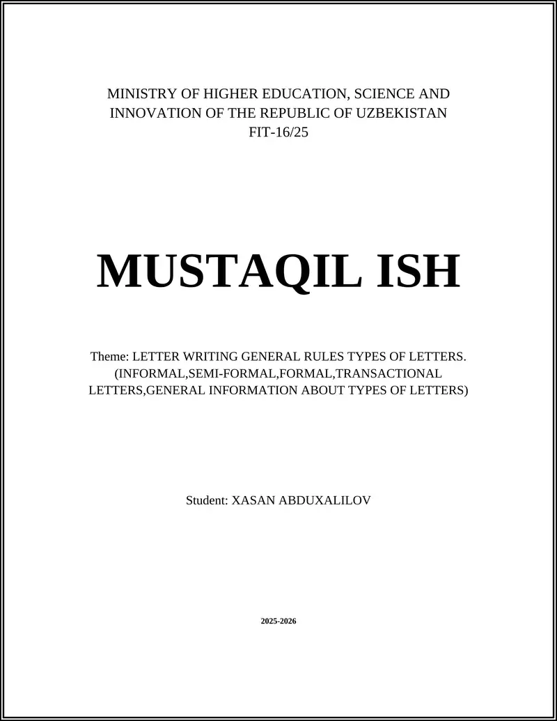 LETTER WRITING GENERAL RULES TYPES OF LETTERS