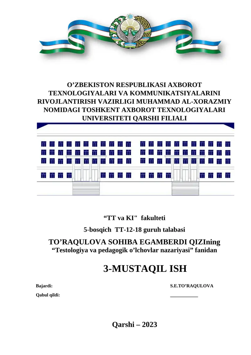 Testologiya va pedagogik o'lchovlar nazariyasi