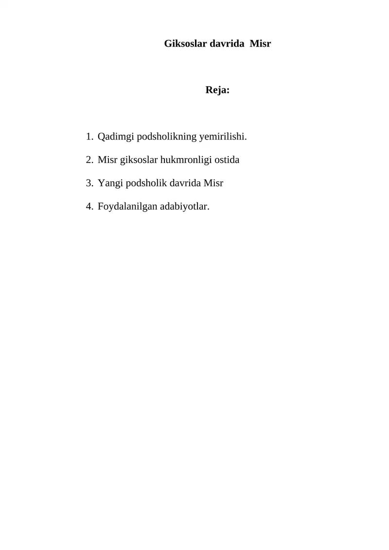 Misrning Giksoslar davridagi hayoti