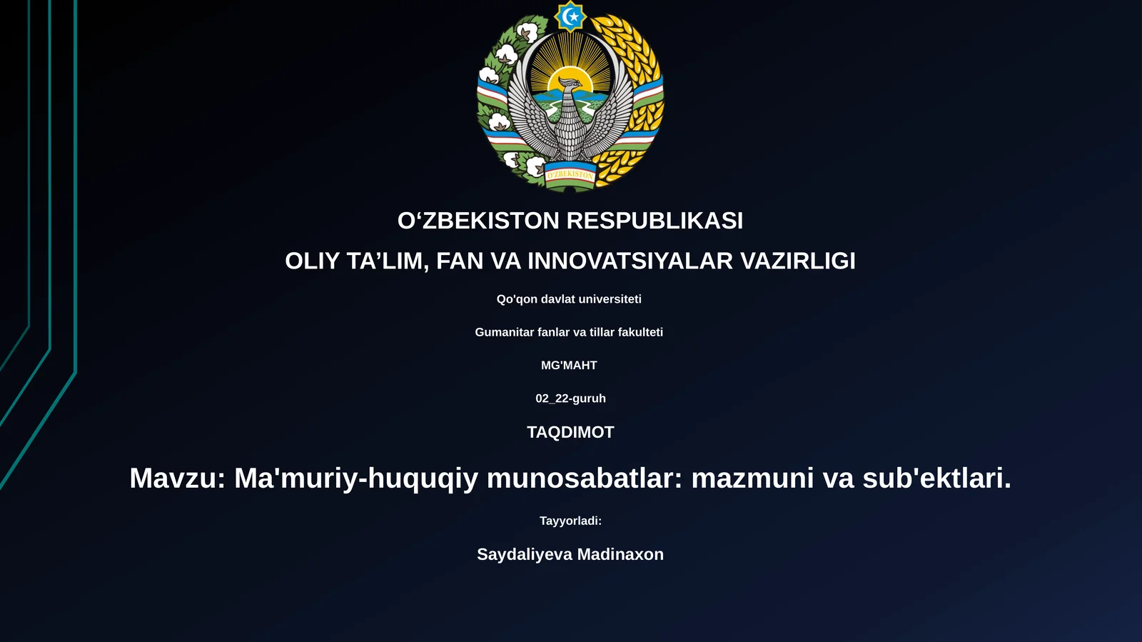 Ma'muriy-huquqiy munosabatlar: mazmuni va sub'ektlari