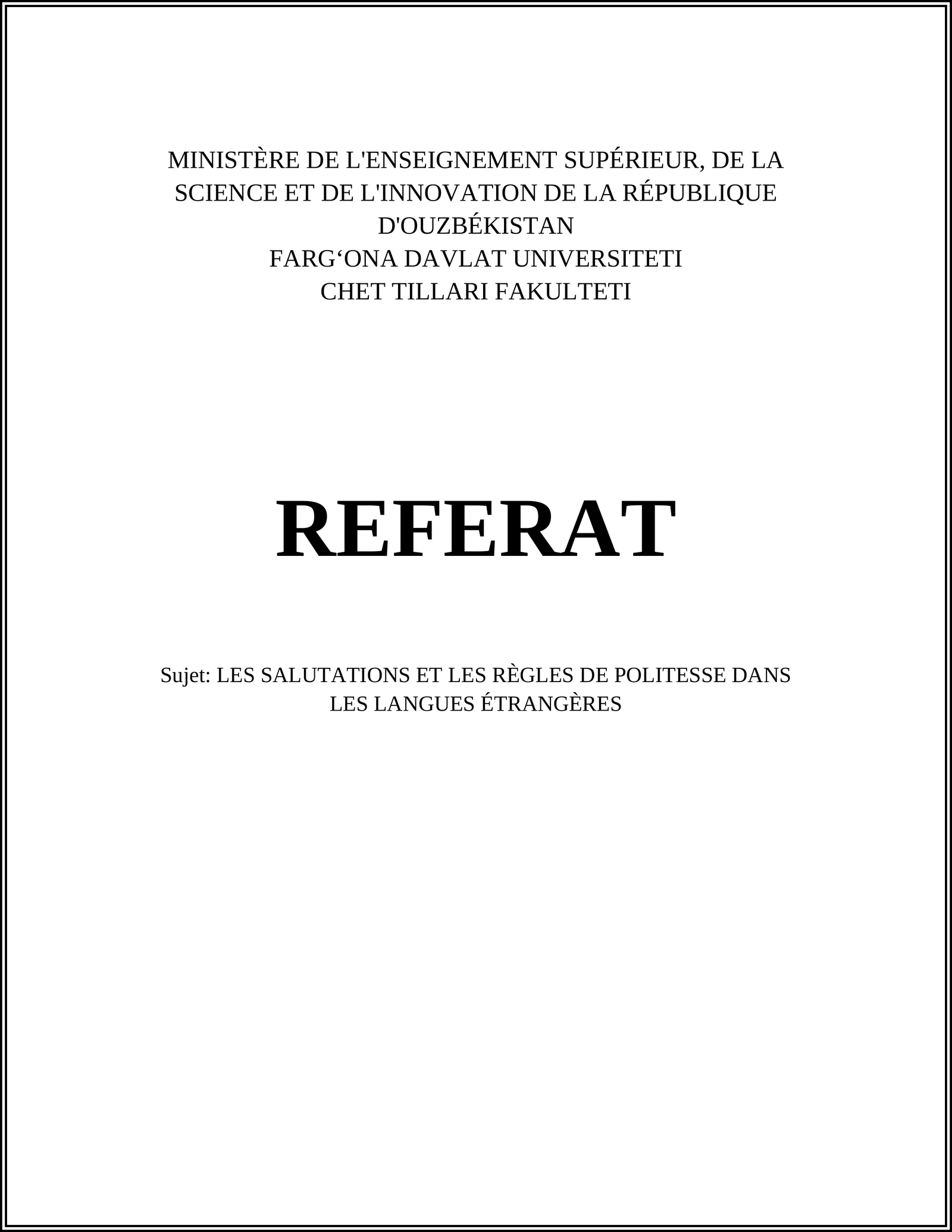 REFERAT: LES SALUTATIONS ET LES RÈGLES DE POLITESSE DANS LES LANGUES ÉTRANGÈRES