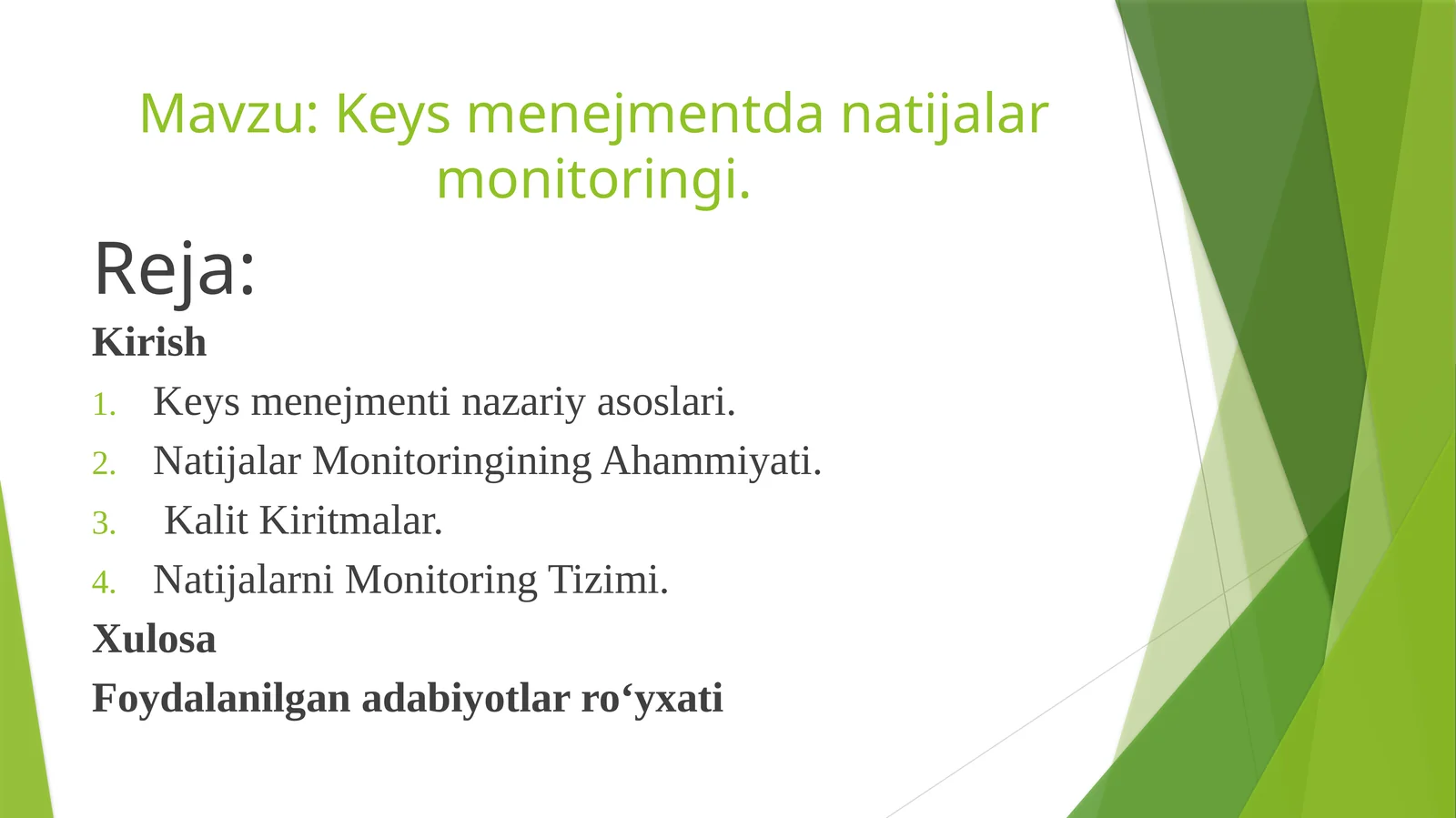 Keys menejmentda natijalar monitoringi