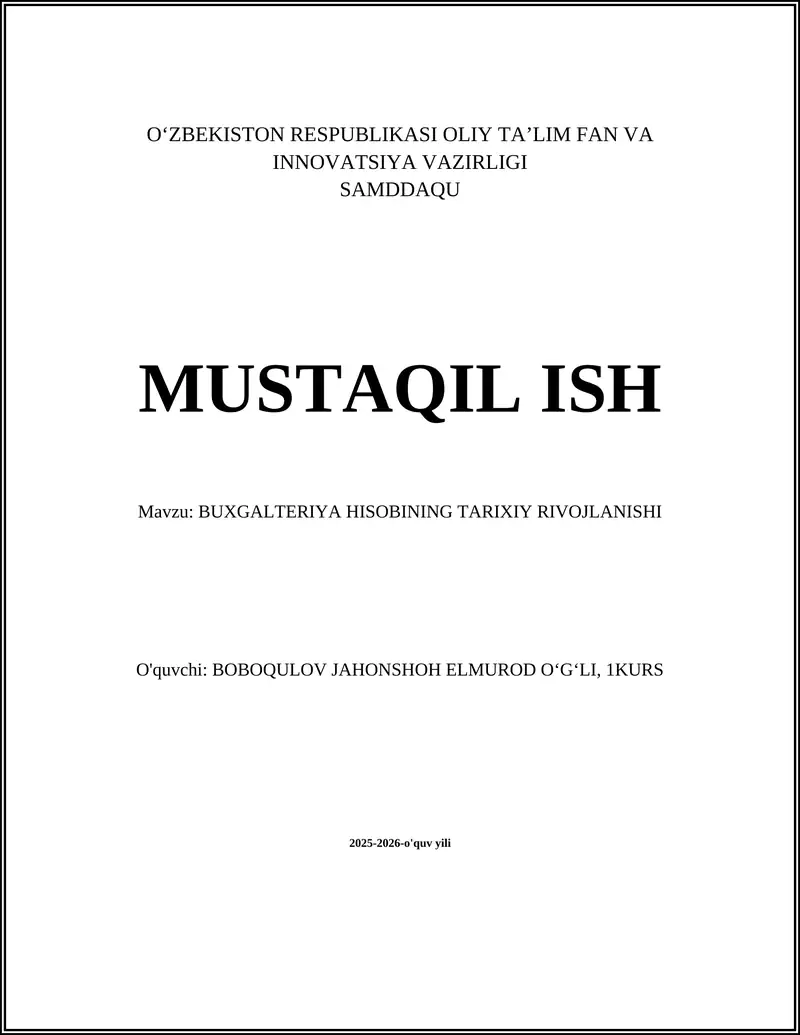 BUXGALTERIYA HISOBINING TARIXIY RIVOJLANISHI