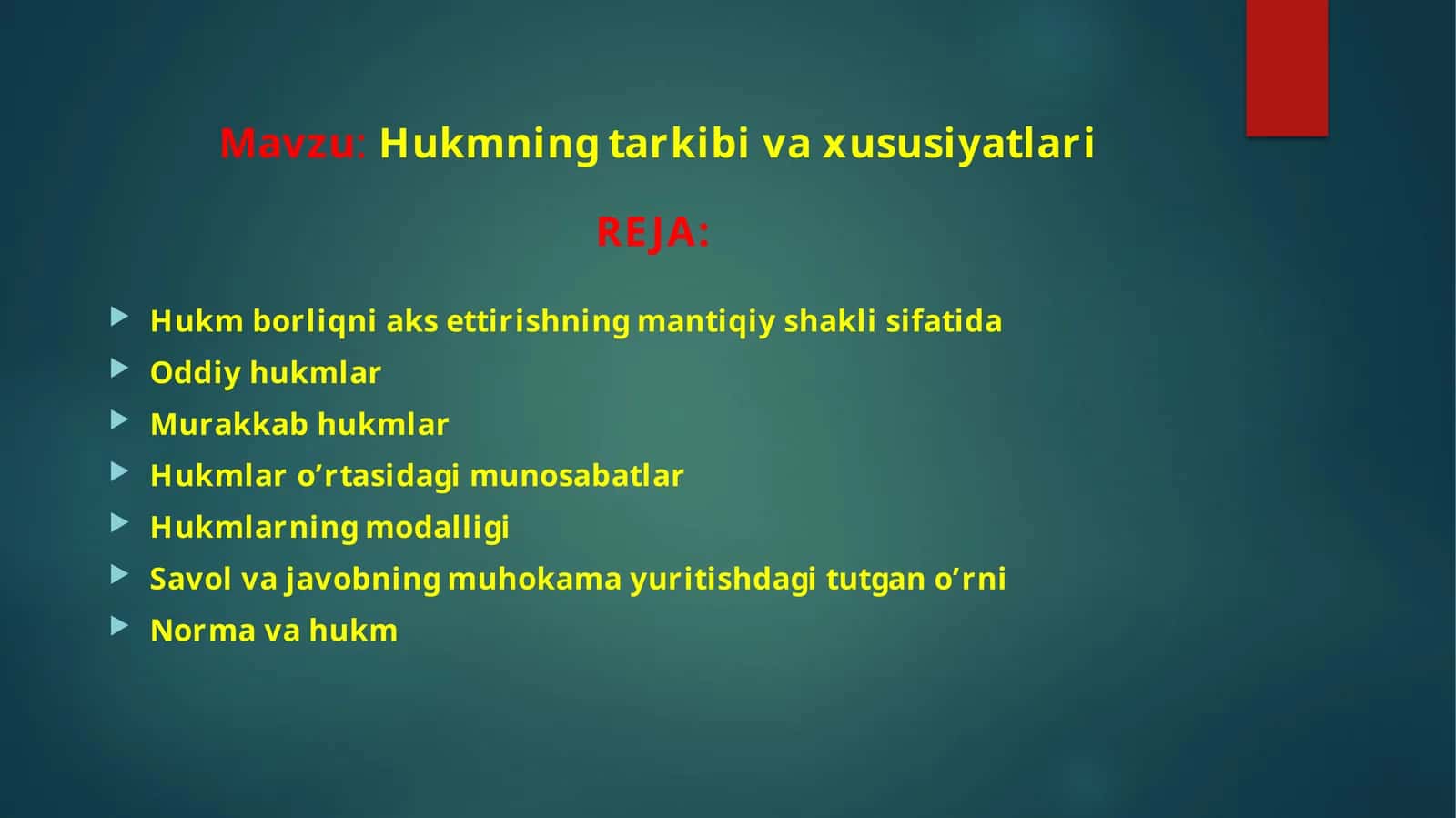 Hukmning tarkibi va xususiyatlari