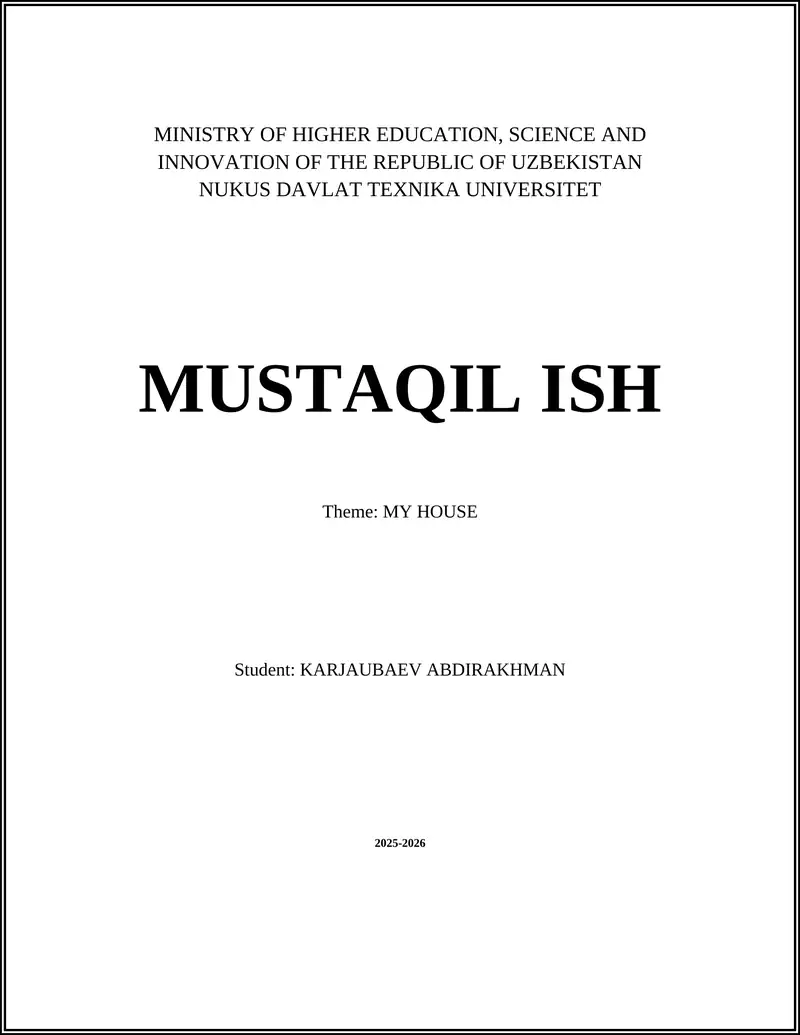 MUSTAQIL ISH - MY HOUSE