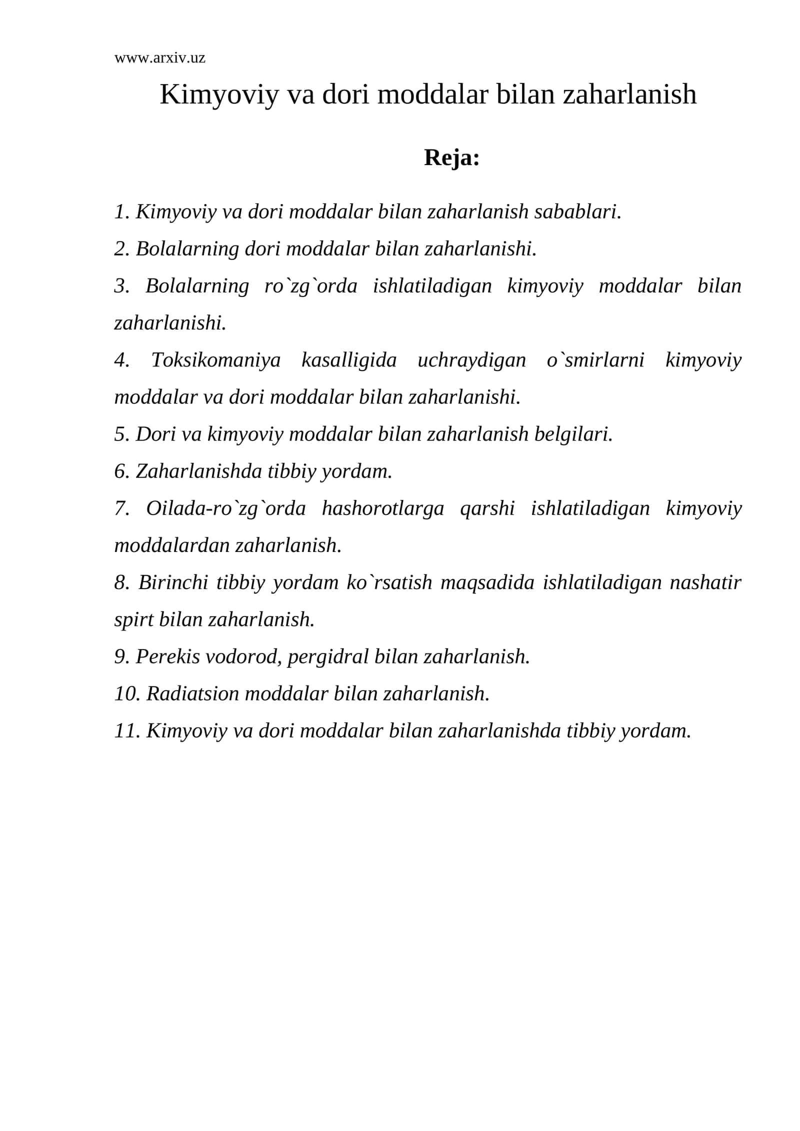 Kimyoviy va dori moddalar bilan zaharlanish