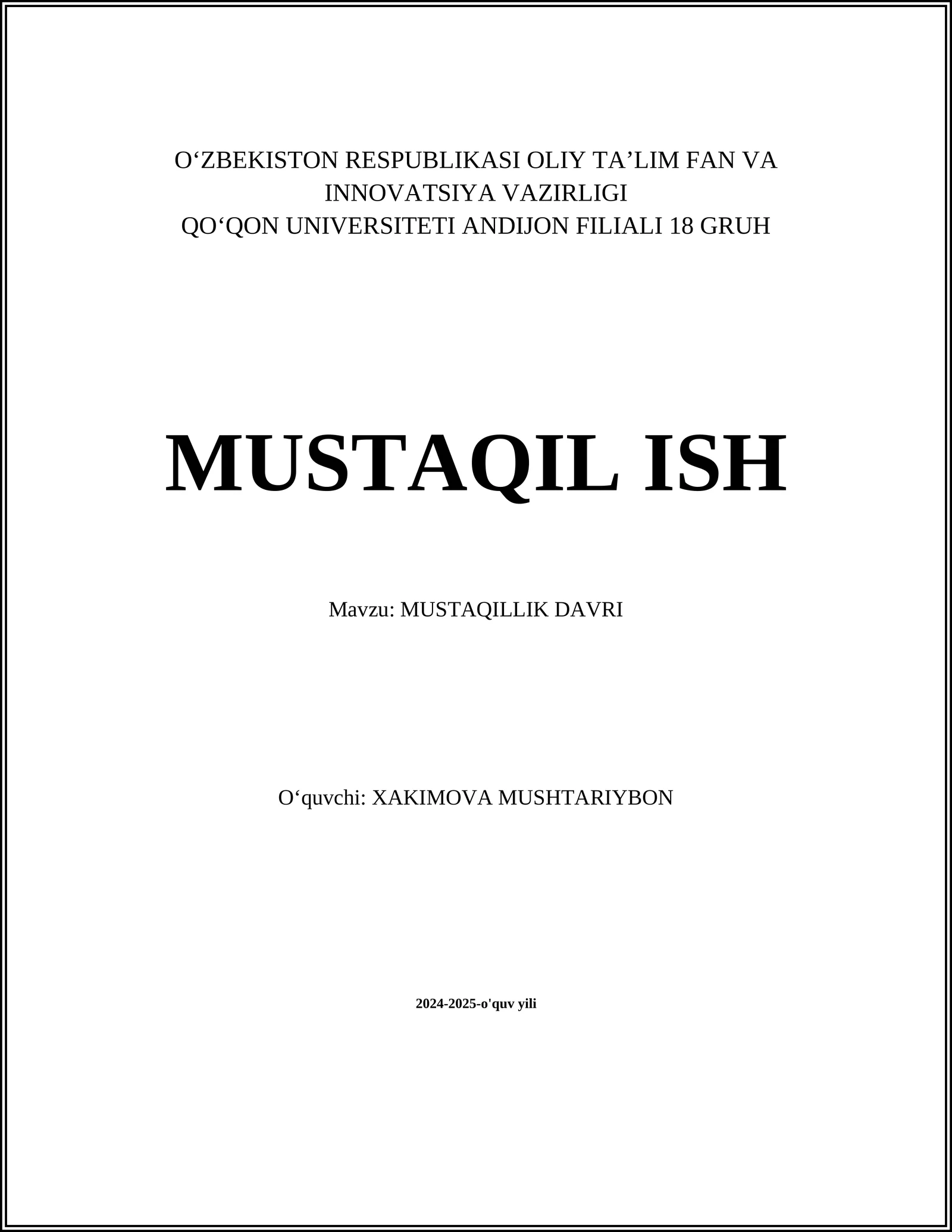 MUSTAQILLIK DAVRI