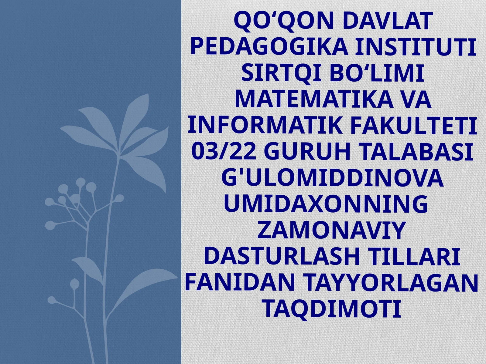 ZAMONAVIY DASTURLASHTIRISH TILLARI FANIDAN TAYYORLAGAN TAQDIMOTI