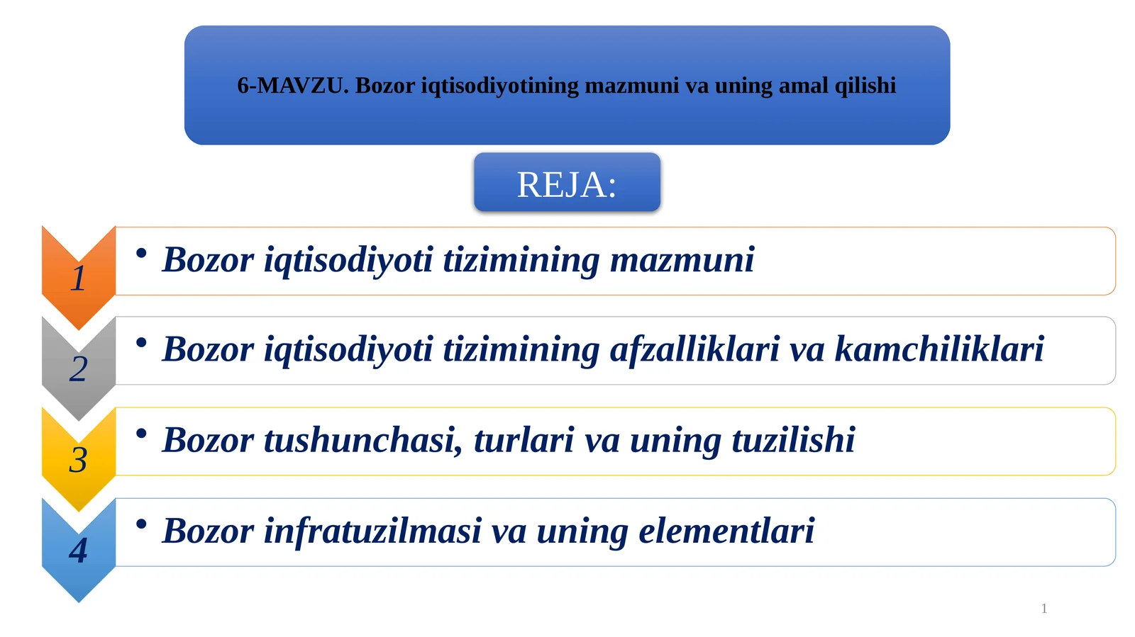Bozor iqtisodiyotining mazmuni va uning amal qilishi