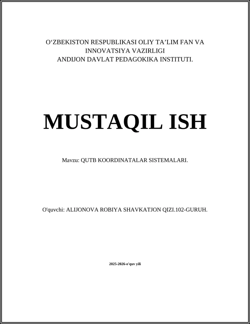 QUTB KOORDINATALAR SISTEMALARI