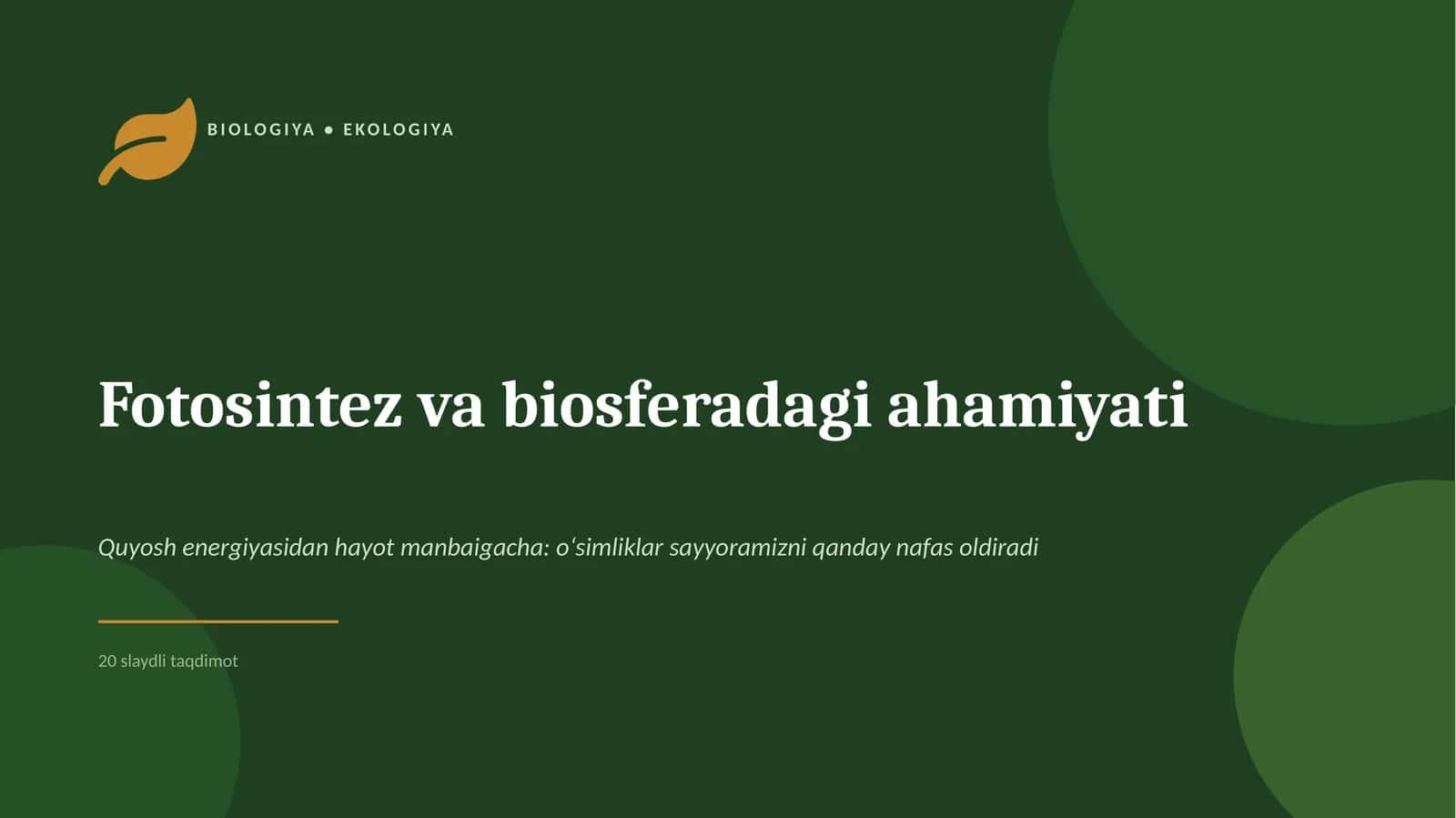 Fotosintez va biosferadagi ahamiyati