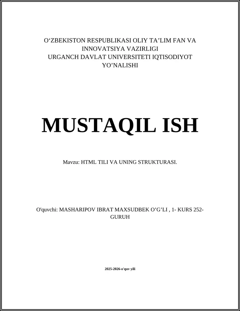 HTML TILI VA UNING STRUKTURASI