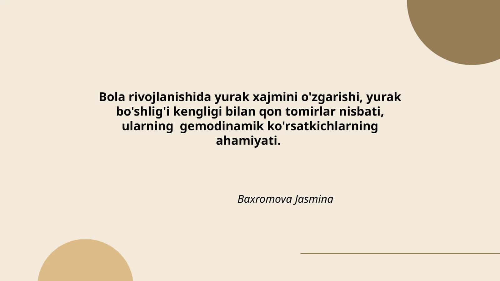 Bola rivojlanishida yurak xajmini o'zgarishi