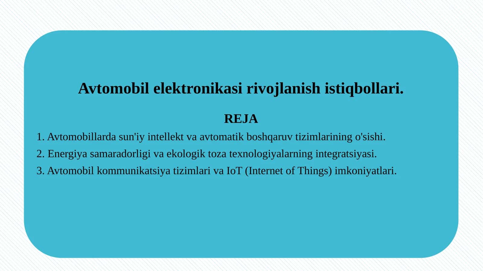 Avtomobil elektronikasi rivojlanish istiqbollari.