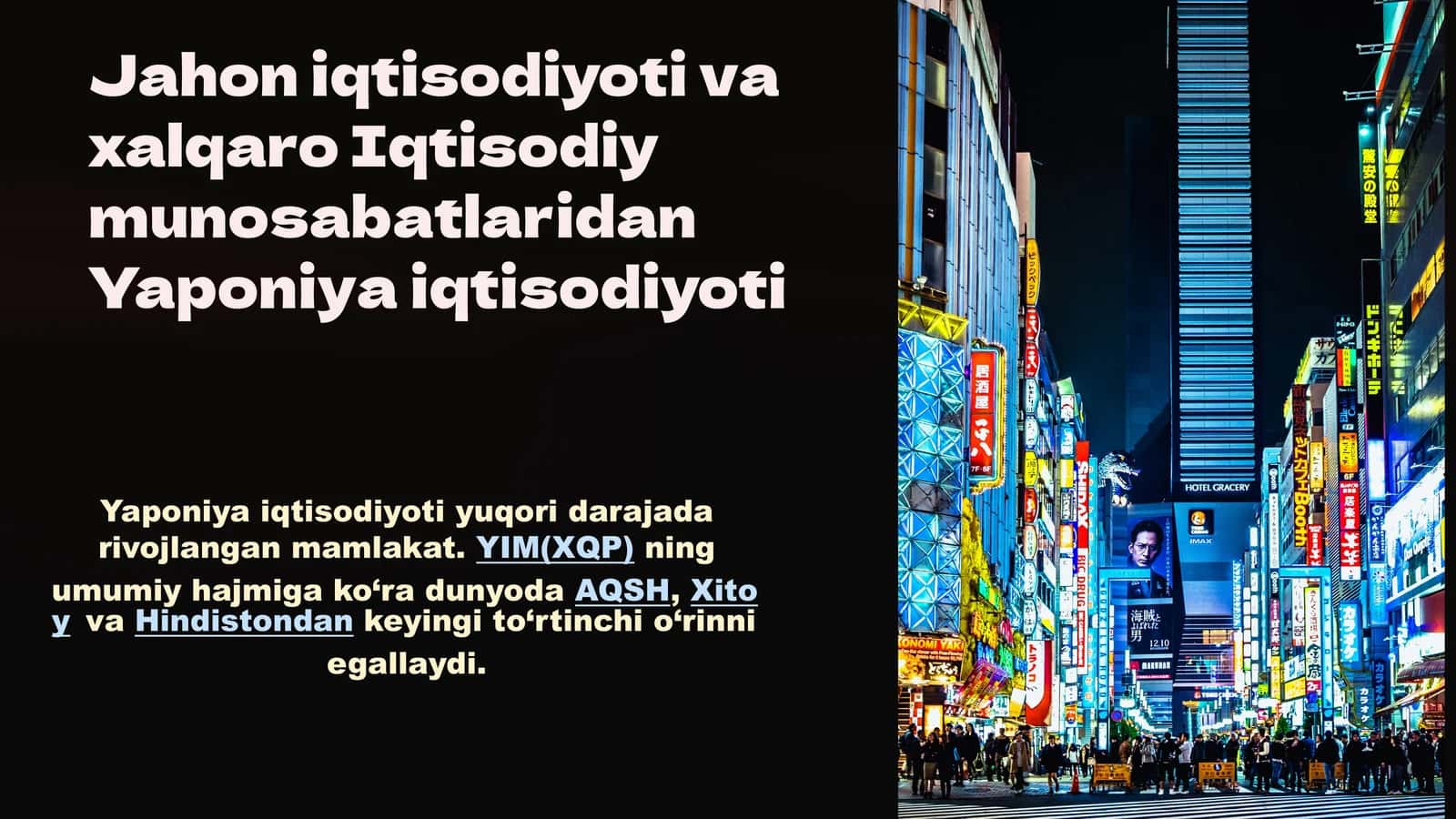 Jahon iqtisodiyoti va xalqaro Iqtisodiy munosabatlaridan Yaponiya iqtisodiyoti