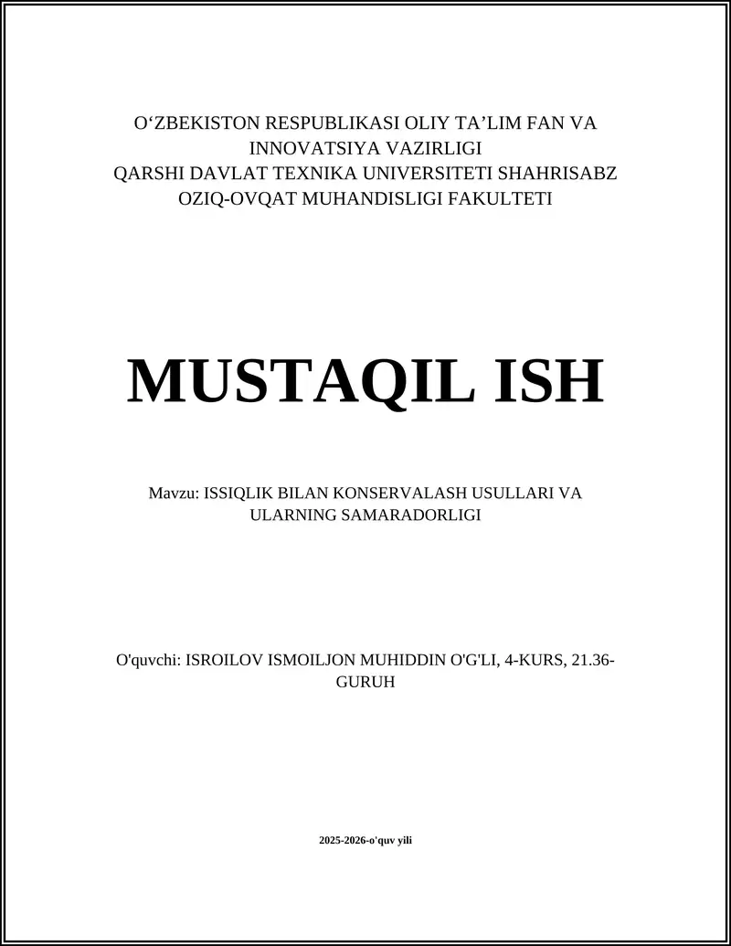 Issiqlik bilan konservalash usullari va ularning samaradorligi