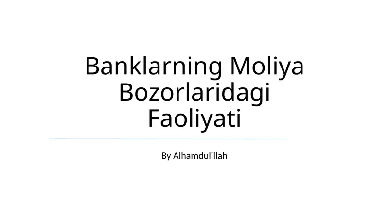 Moliya Bozorlaridagi Faoliyati