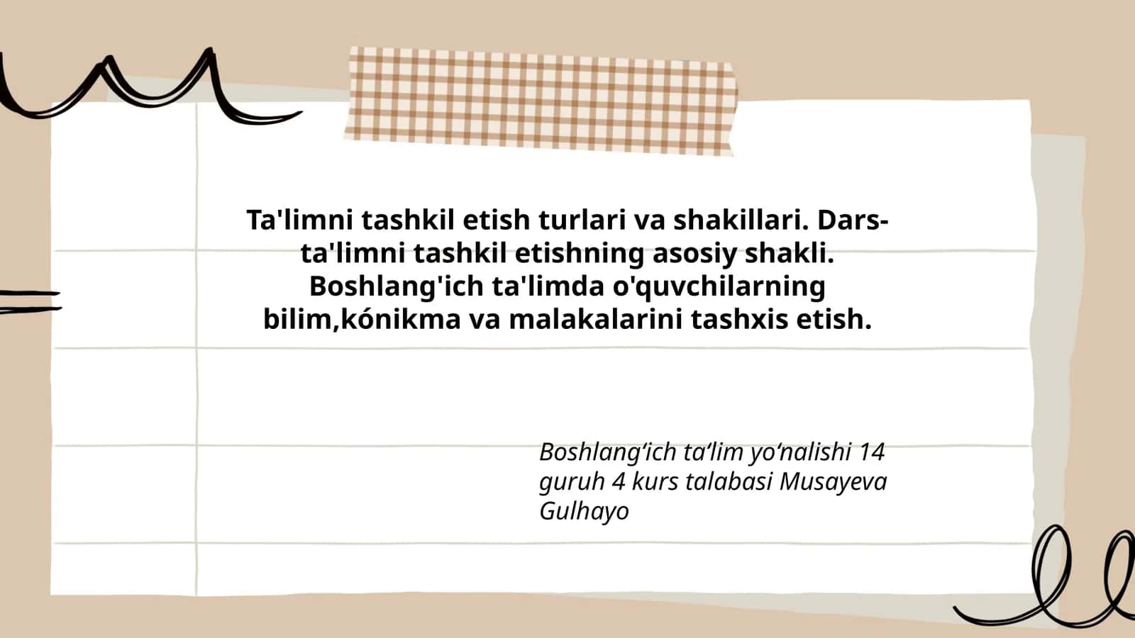 Boshlang'ich ta'limda ta'limni tashkil etish
