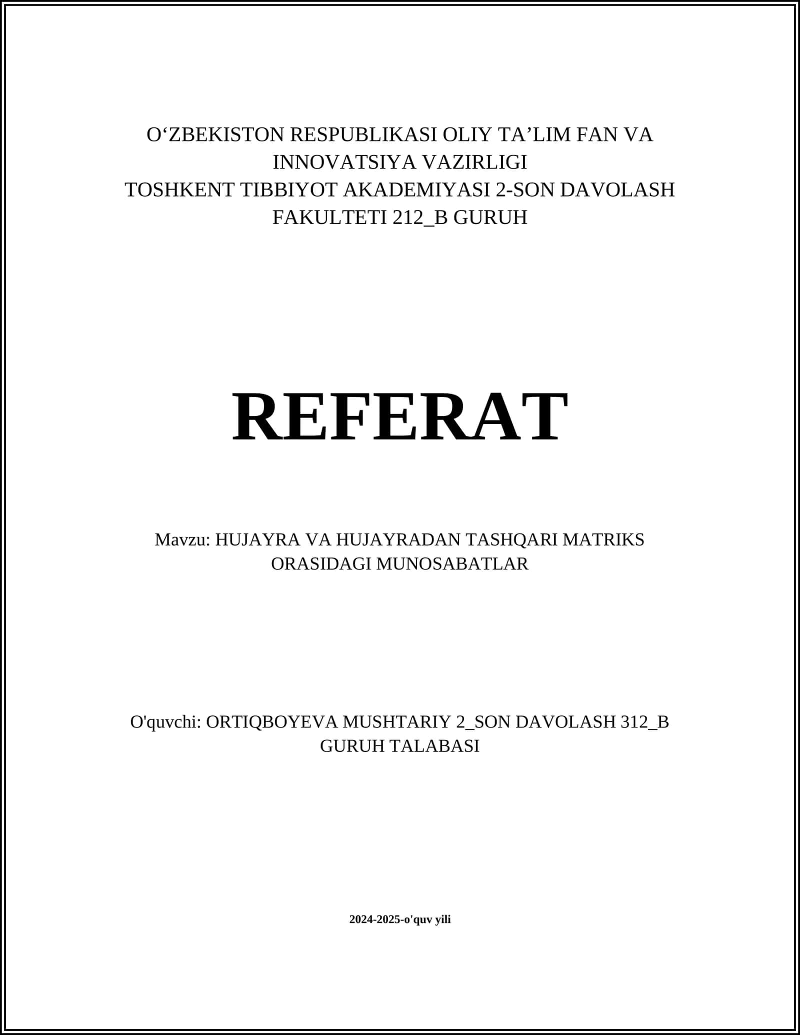 Hujayra va hujayradan tashqari matriks orasidagi munosabatlar