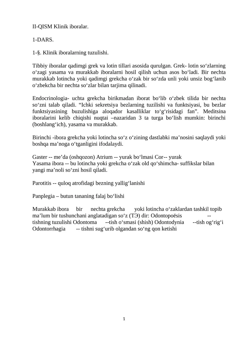 II-QISM Klinik iboralar