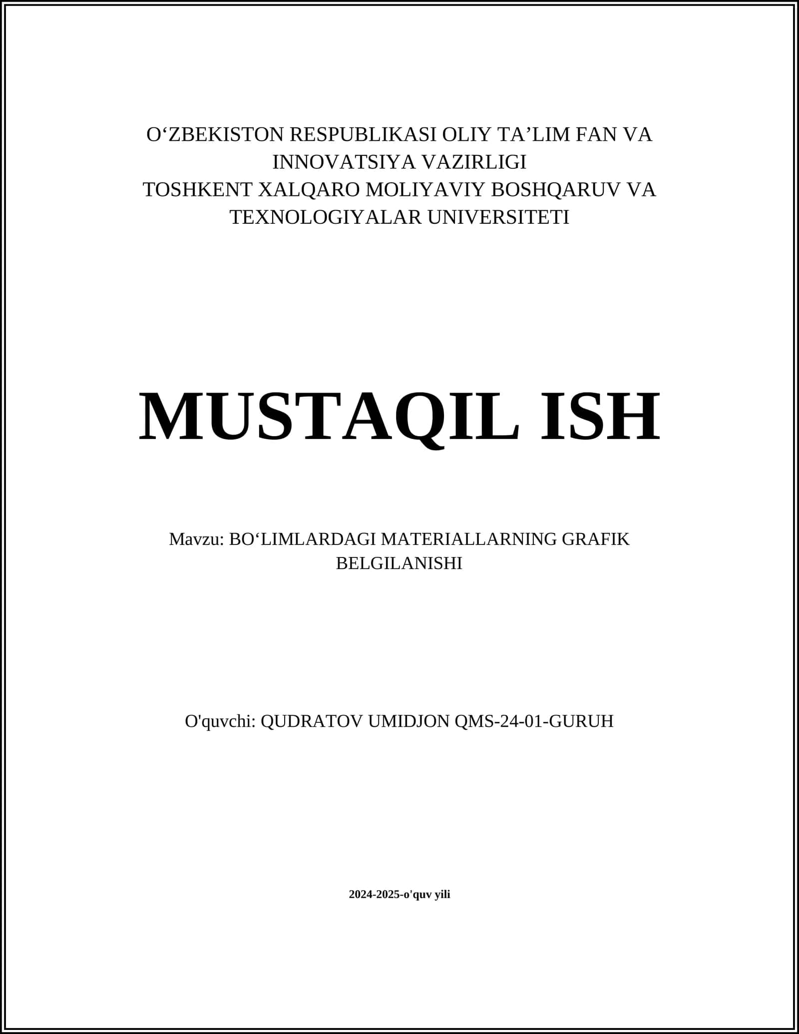 BO‘LIMLARDAGI MATERIALLARNING GRAFIK BELGILANISHI