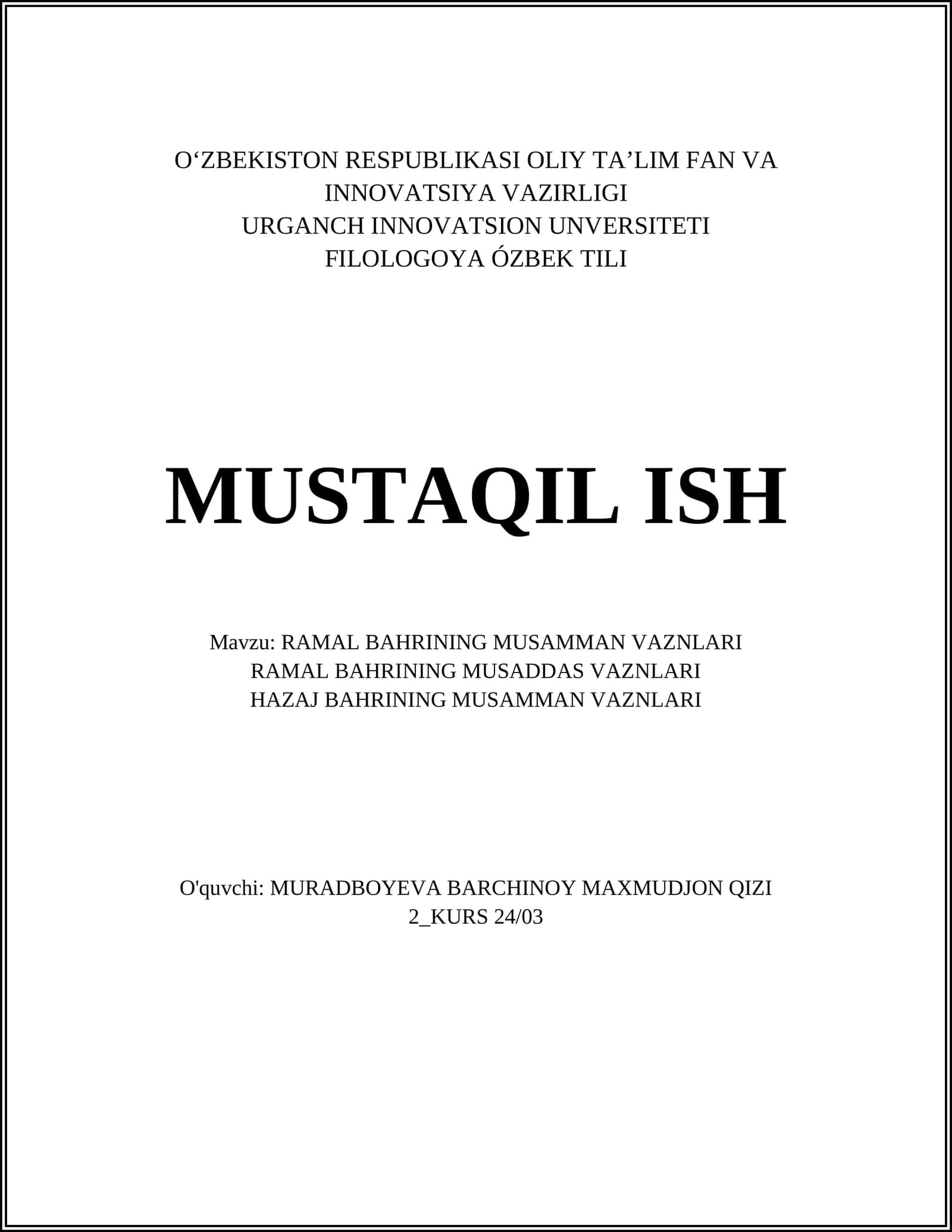 RAMAL BAHRINING MUSAMMAN VAZNLARI