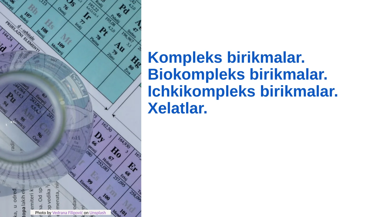Kompleks birikmalar. Biokompleks birikmalar. Ichkikompleks birikmalar. Xelatlar.
