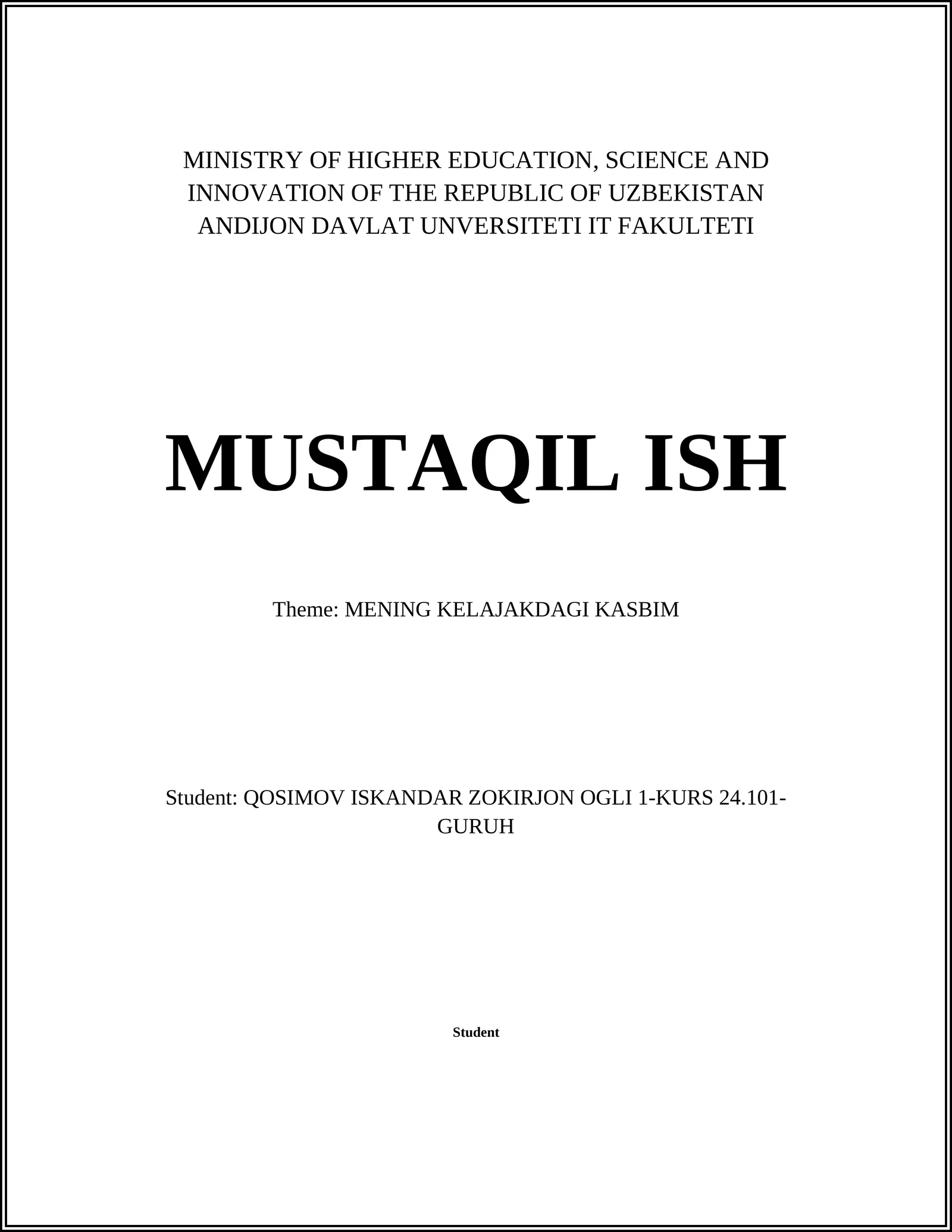 MENING KELAJAKDAGI KASBIM