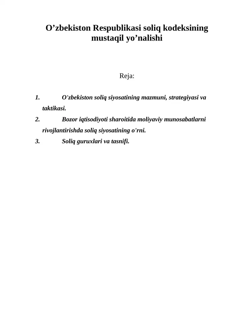 O’zbekiston Respublikasi soliq kodeksi