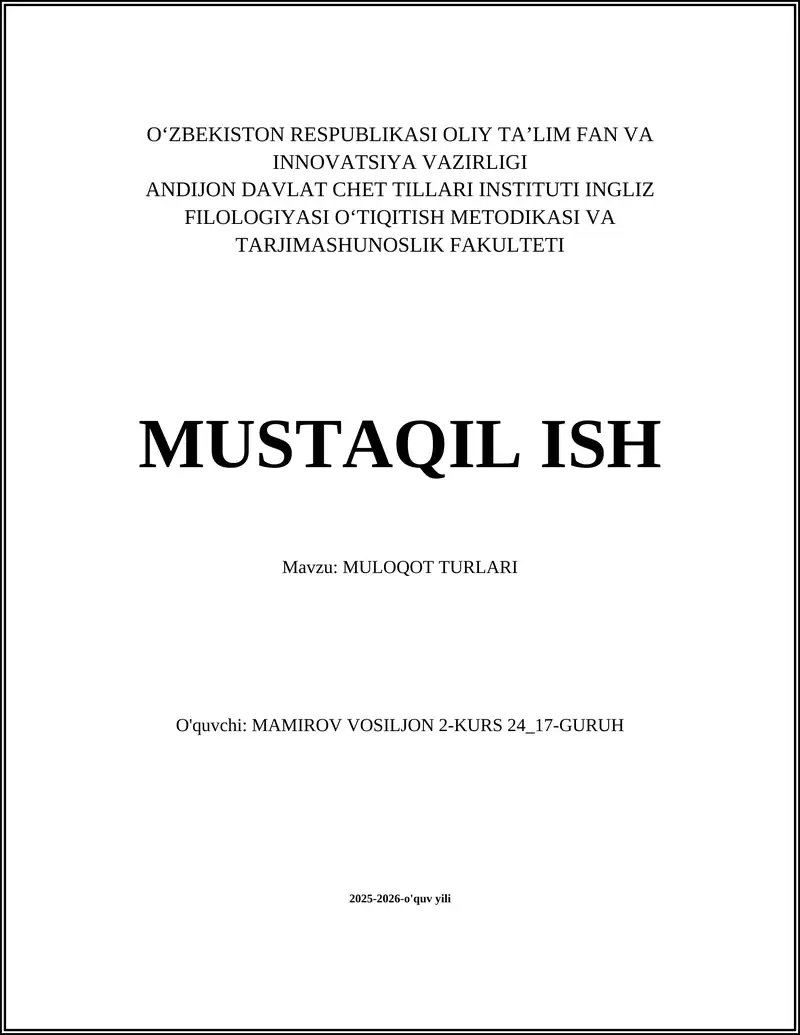 MULOQOT TURLARI