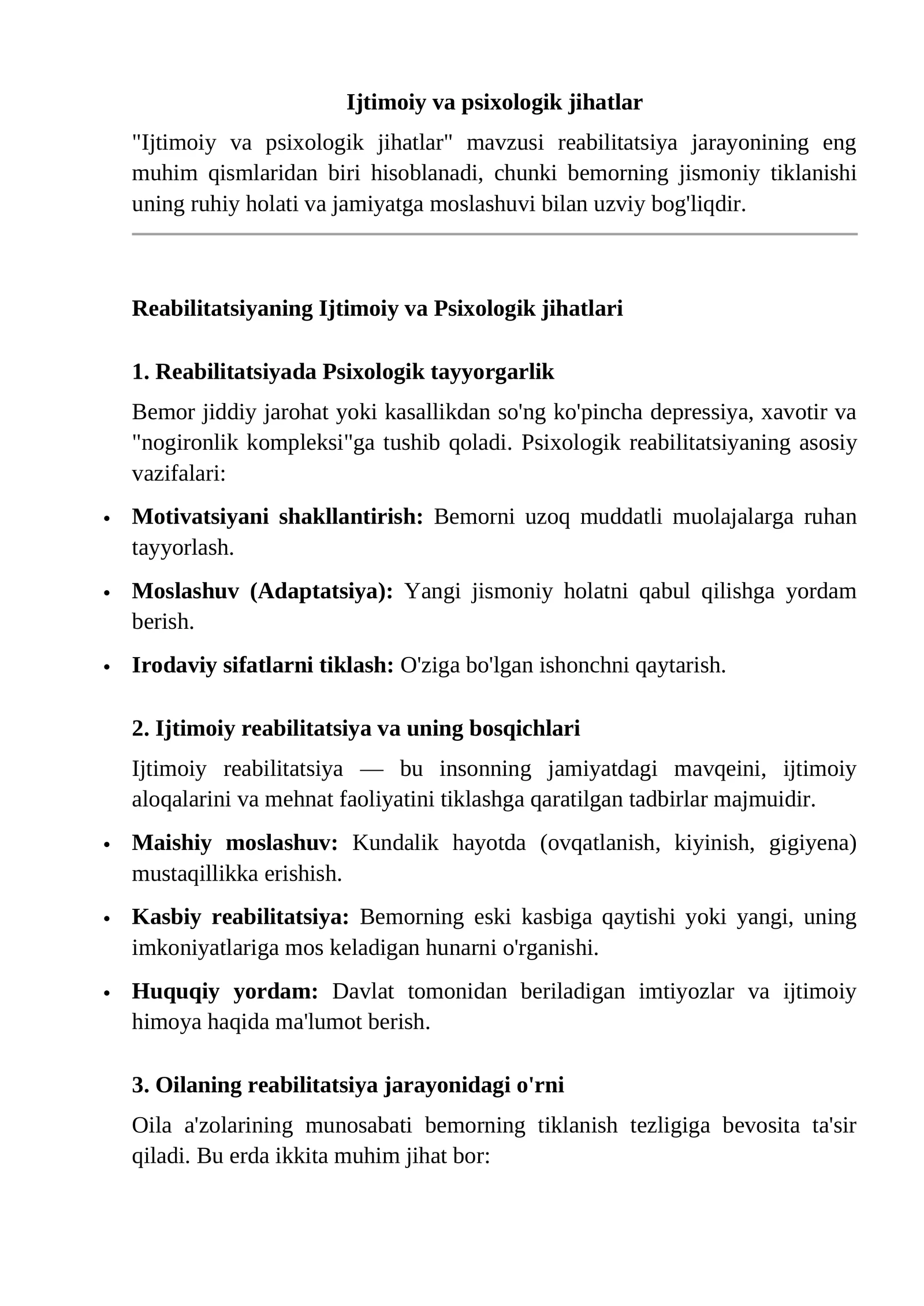 Ijtimoiy va psixologik jihatlar