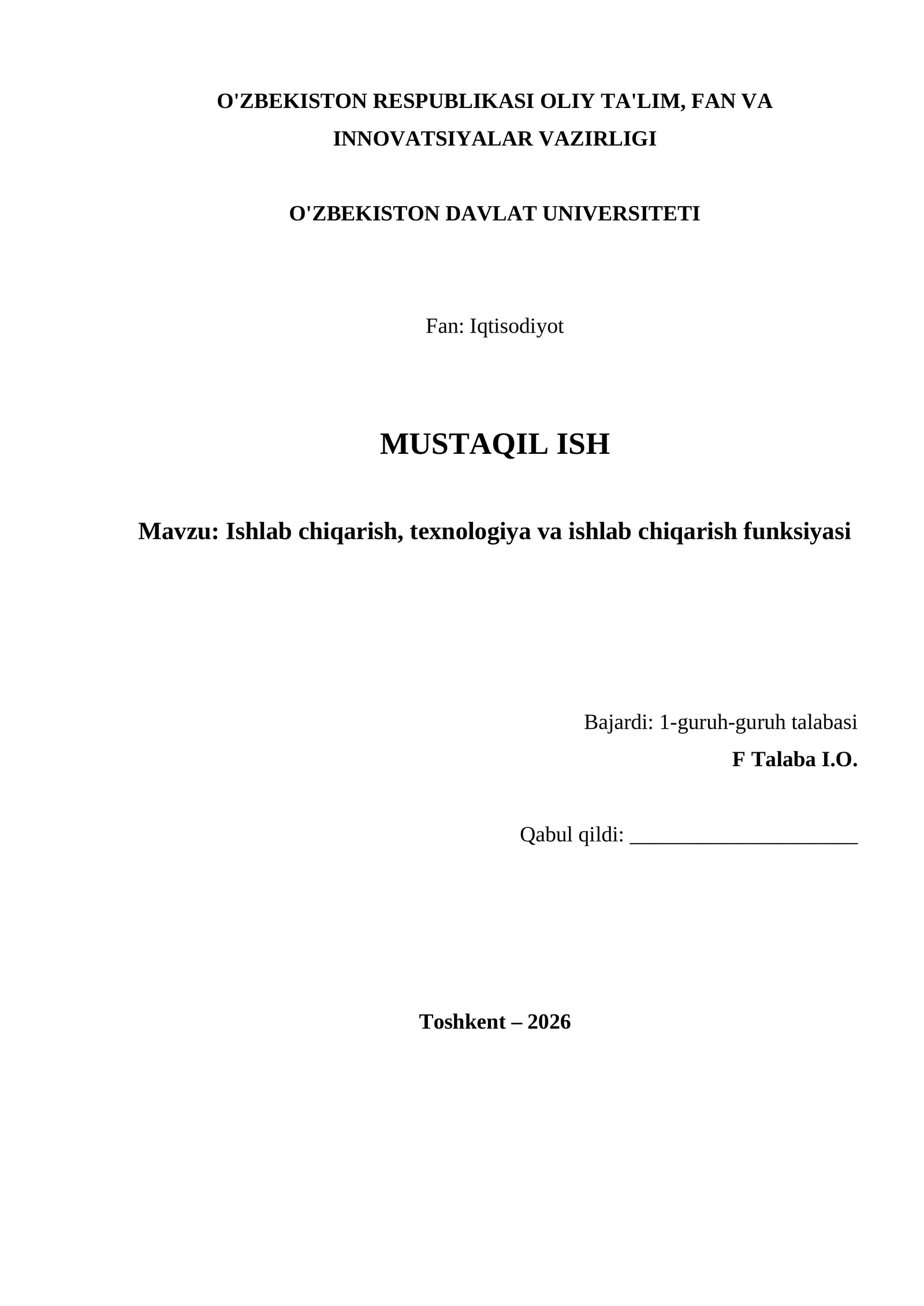 Ishlab chiqarish, texnologiya va ishlab chiqarish funksiyasi