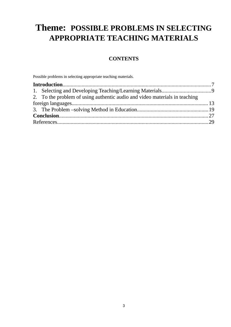POSSIBLE PROBLEMS IN SELECTING APPROPRIATE TEACHING MATERIALS