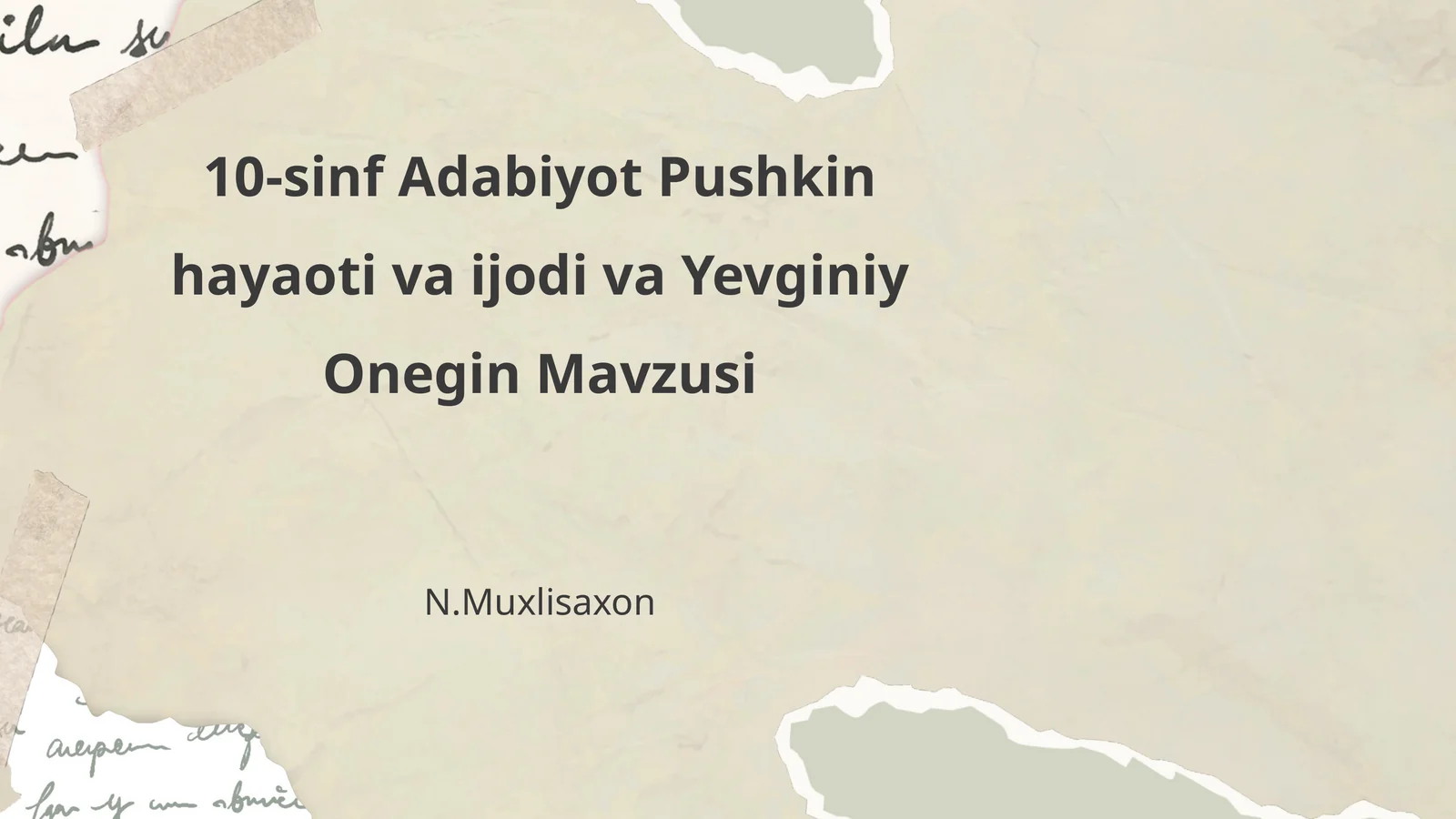 10-sinf Adabiyot Pushkin hayaoti va ijodi va Yevginiy Onegin Mavzusi