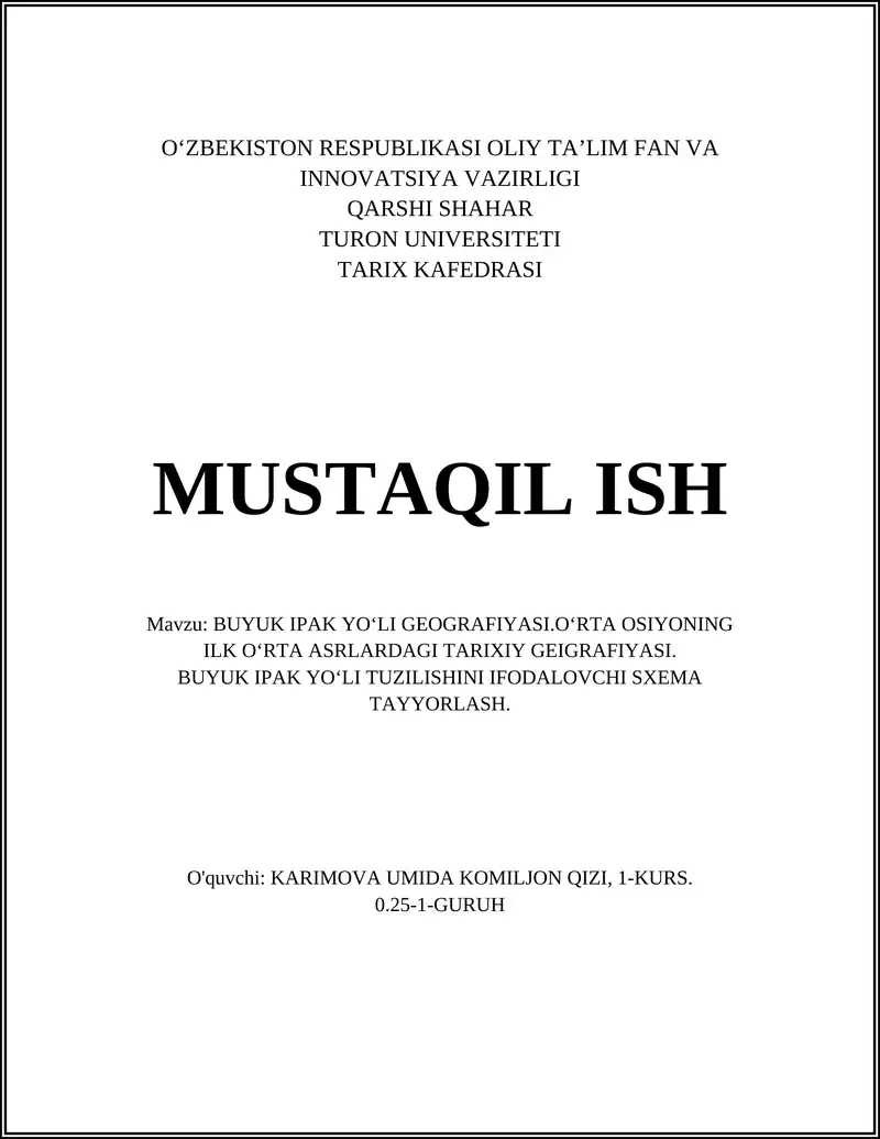BUYUK IPAK YOʻLI GEOGRAFIYASI