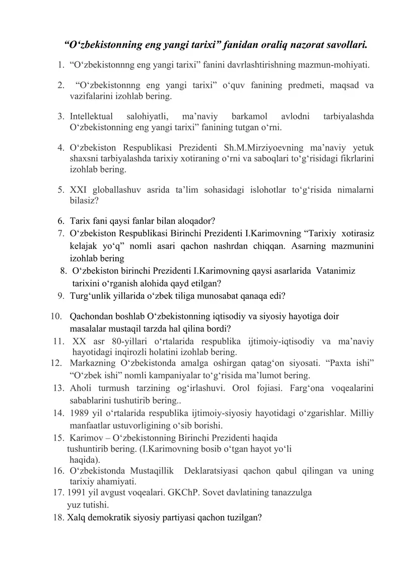 O‘zbekistonning eng yangi tarixi