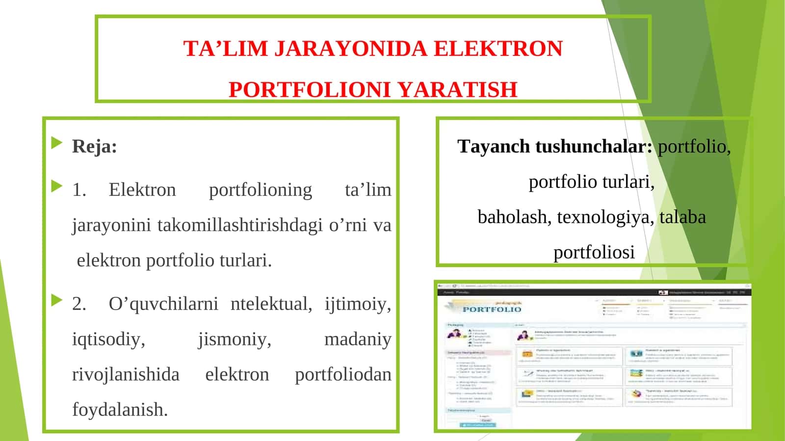 TA’LIM JARAYONIDA ELEKTRON PORTFOLIONI YARATISH