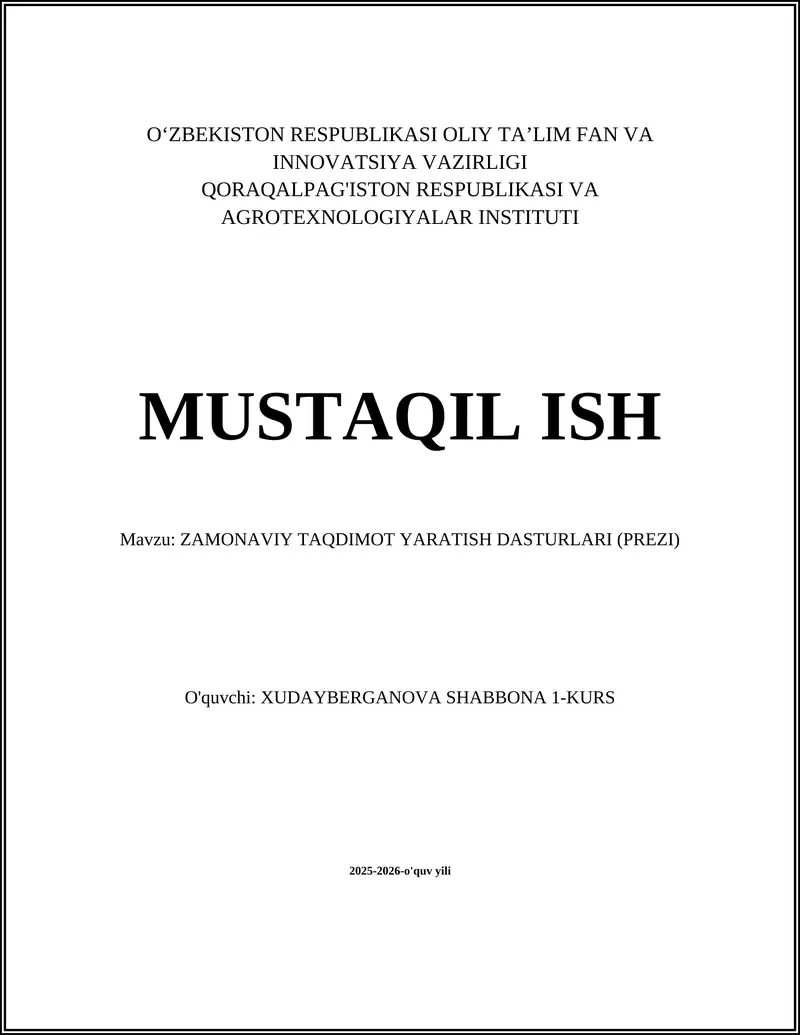 ZAMONAVIY TAQDIMOT YARATISH DASTURLARI (PREZI)