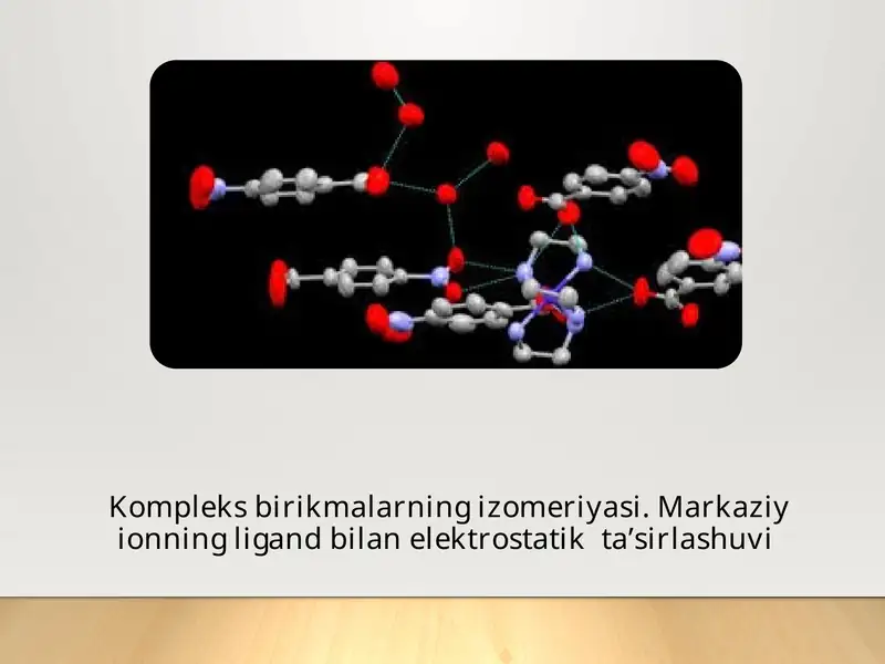 Kompleks birikmalarning izomeriyasi. Markaziy ionning ligand bilan elektrostatik ta’sirlashuvi