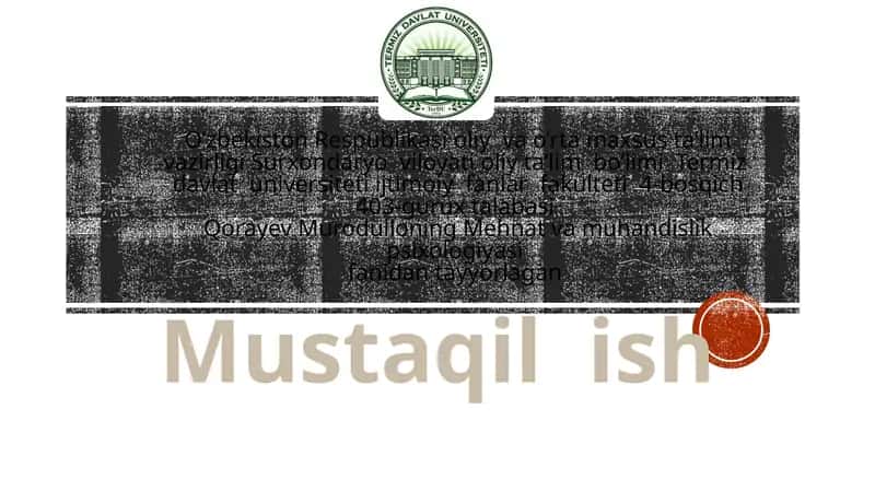 Inson va mashina hamkorligi fanidan tayyorlagan