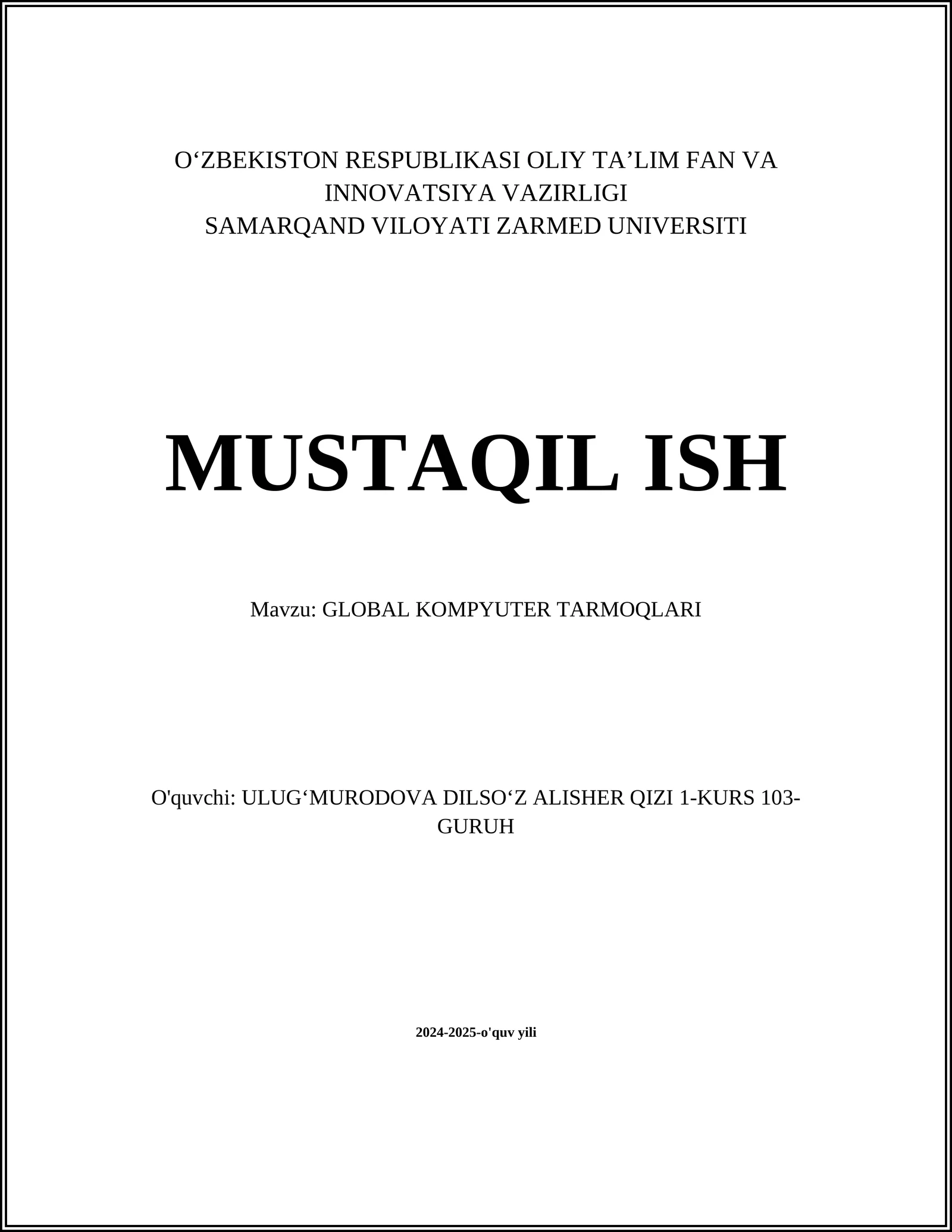 GLOBAL KOMPYUTER TARMOQLARI