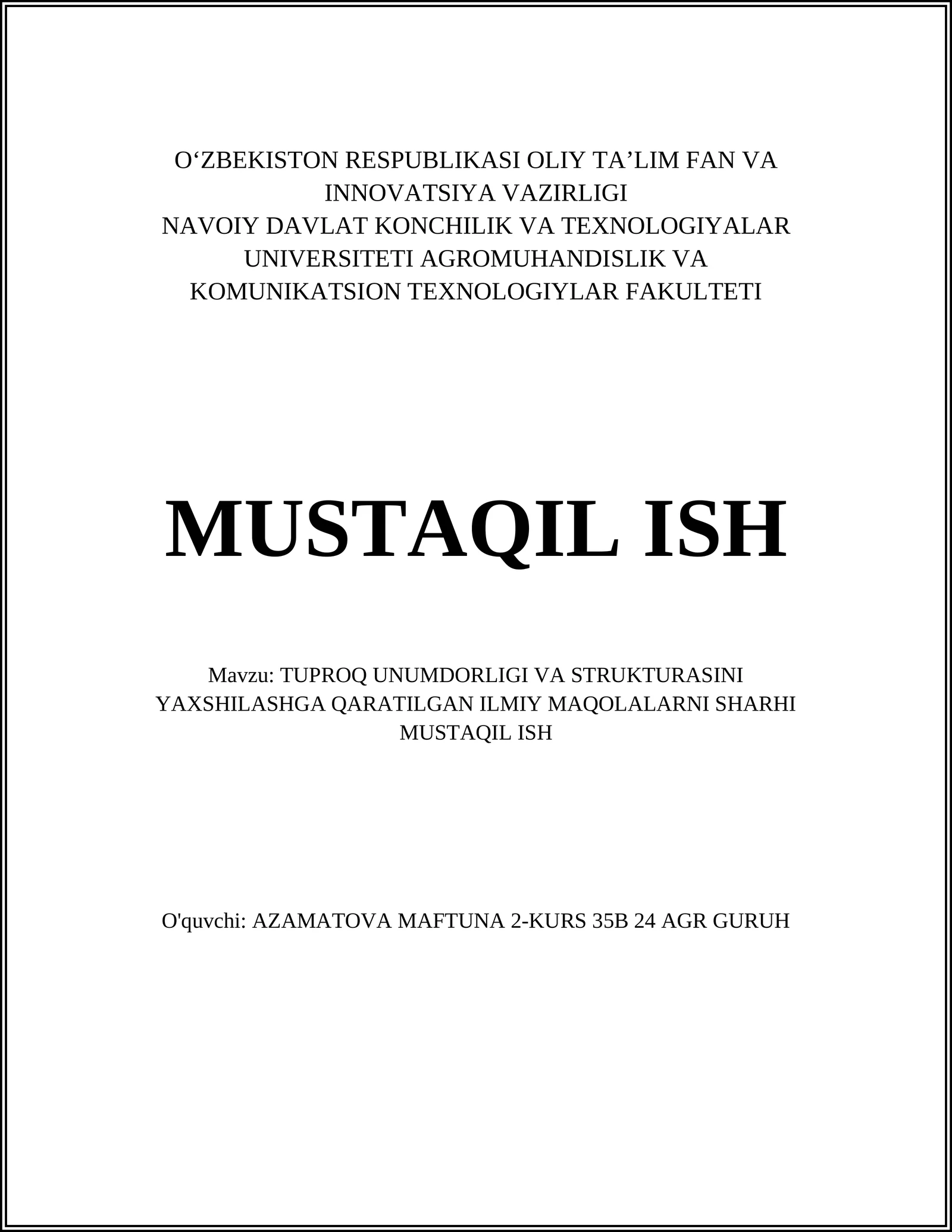 TUPROQ UNUMDORLIGI VA STRUKTURASINI YAXSHILASHGA QARATILGAN ILMIY MAQOLALARNI SHARHI