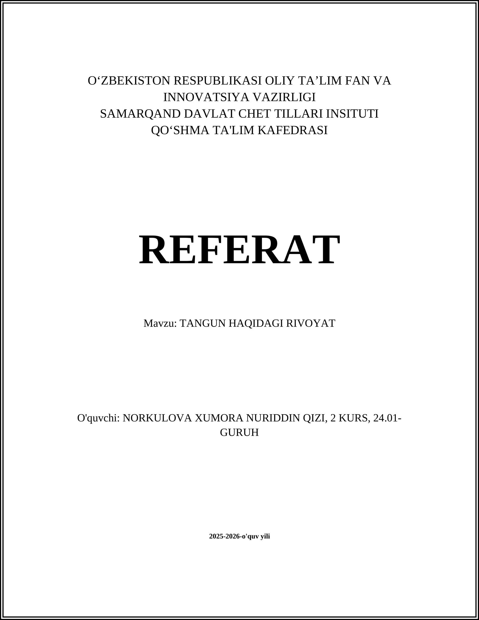 TANGUN HAQIDAGI RIVOYAT