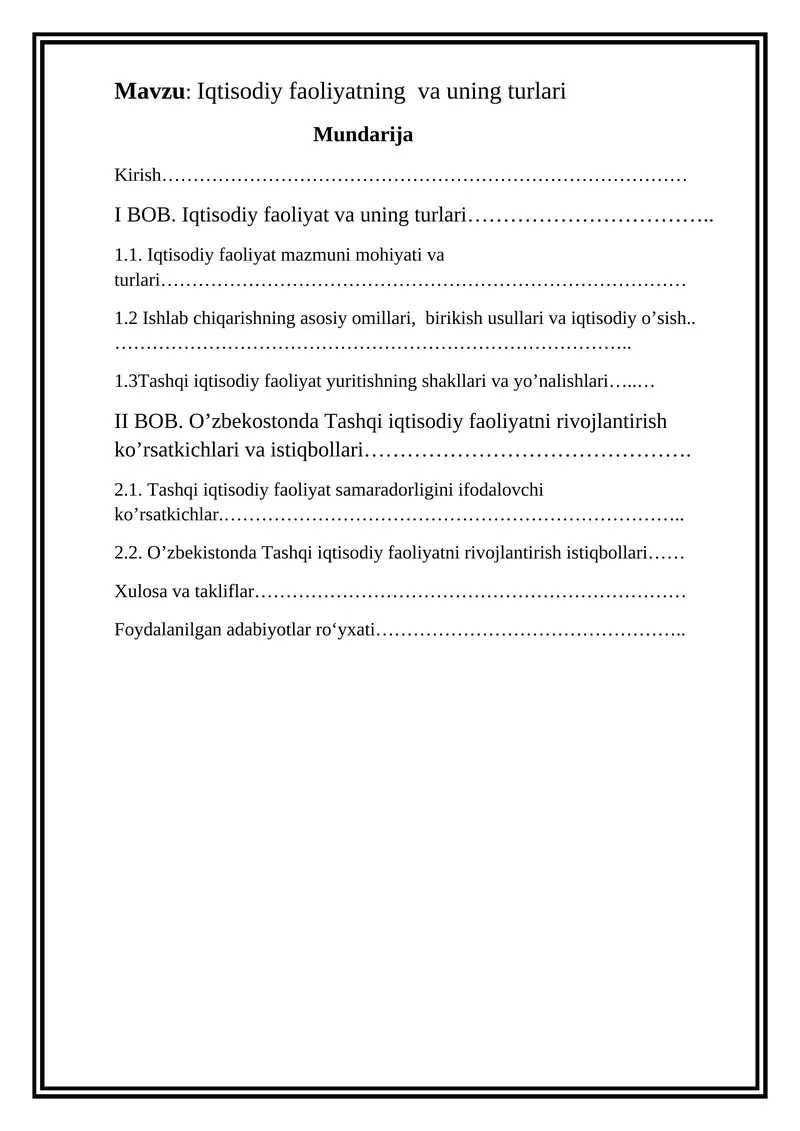 Iqtisodiy faoliyat va uning turlari