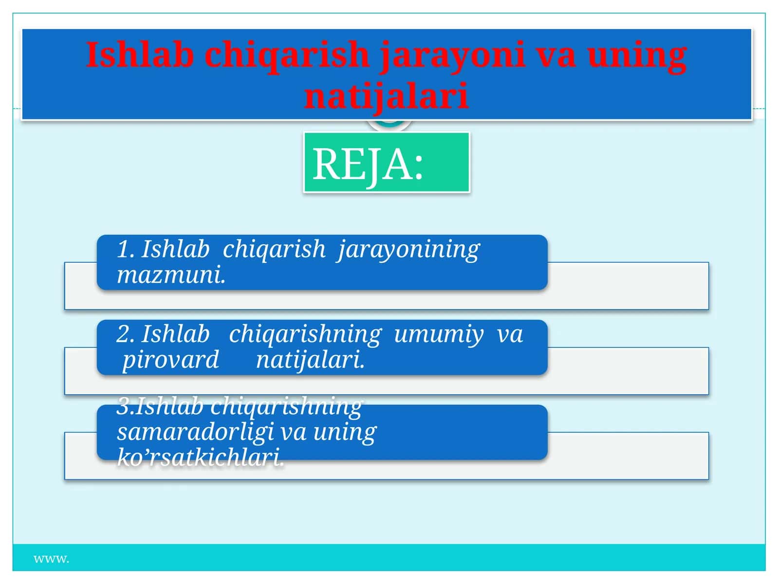 Ishlab chiqarish jarayoniva uning natijalari