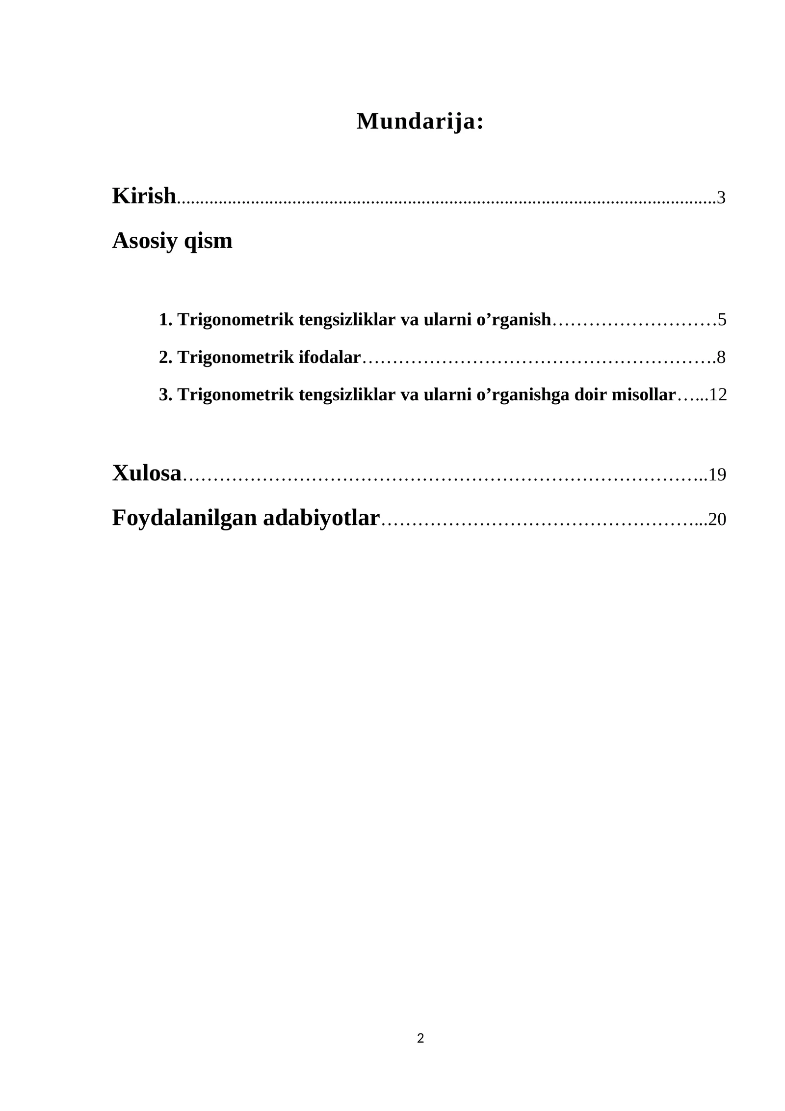 Trigonometrik tengsizliklar va ularni o’rganish