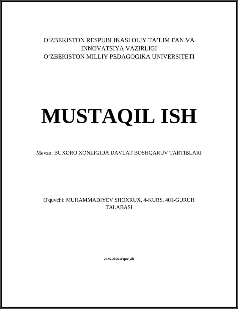 BUXORO XONLIGIDA DAVLAT BOSHQARUV TARTIBLARI